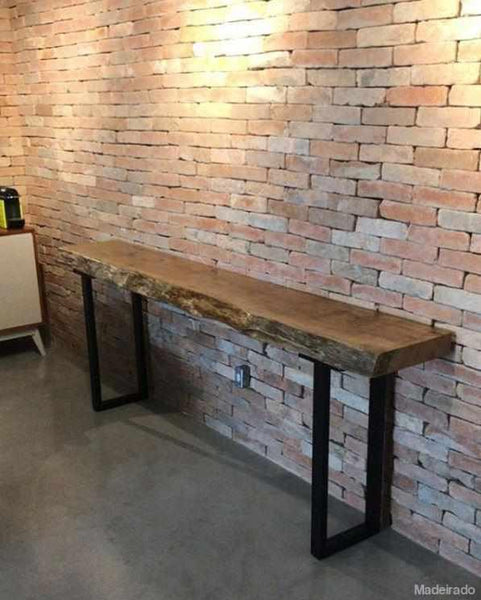 Aparador de Madeira Rustica Pequiá Caubí 240x40 - Pés de Ferro-Madeirado - Mesa de Madeira Rustica