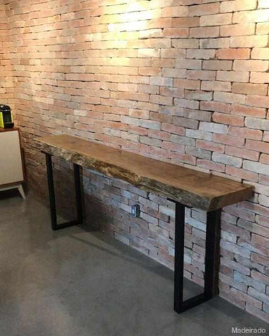 Aparador de Madeira Rustica Pequiá Caubí 240x40 - Pés de Ferro-Madeirado - Mesa de Madeira Rustica