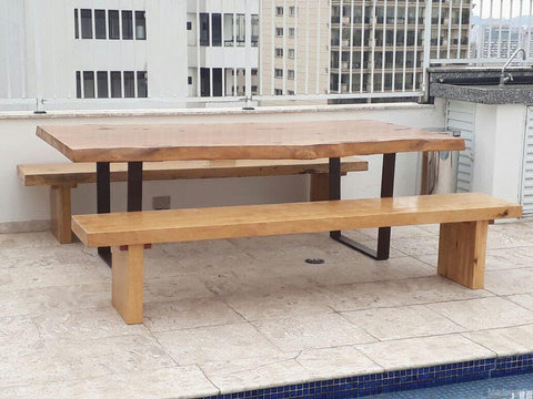 Conjunto de Jantar Kocioto- Mesa de Jantar 240x100 + 2 Bancos 240x40 - Coleção Clássica-Madeirado - Mesa de Madeira Rustica
