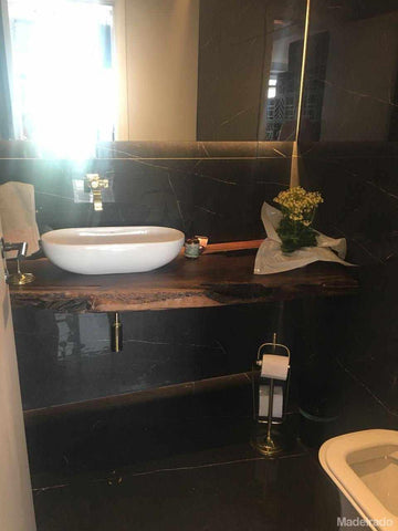Bancada Tininá Rústica de Madeira Maciça Para Lavabo - Borda orgânica - (100 x 50)-Madeirado - Mesa de Madeira Rustica