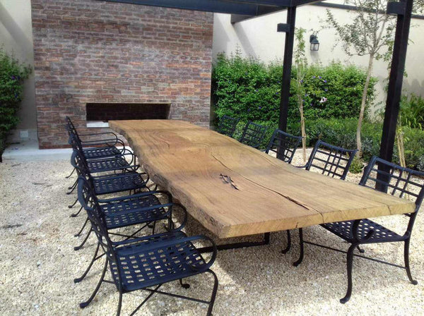 Mesa Rustica de Jantar Rustica 420x120 Tacaraná de Madeira de Pequiá  16 Lugares com Pés de Ferro Tubulares Pretos 60x40