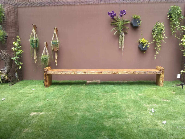 Banco de Madeira Maciça Rústica 250 x 45 x 45 - Pés em Madeira Maciça Diferenciados-Madeirado - Mesa de Madeira Rustica