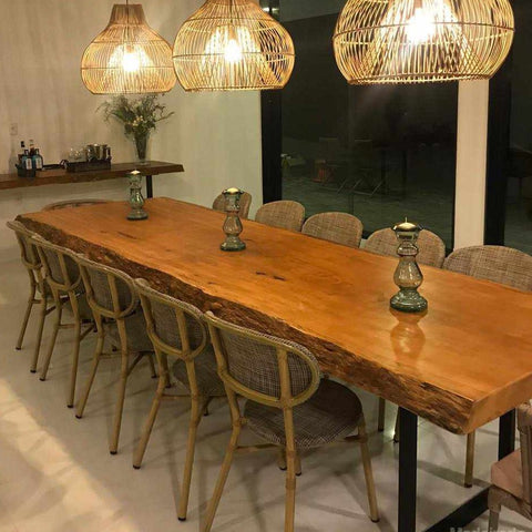 Mesa de Jantar Oribici de Madeira Maciça e Pés de Ferro - 12 Lugares - 320x100-Madeirado - Mesa de Madeira Rustica