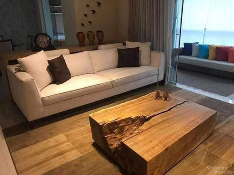 Mesa de Centro de Madeira Maciça Rústica - Modelo Retangular Natural 120 x 80 Madeirado