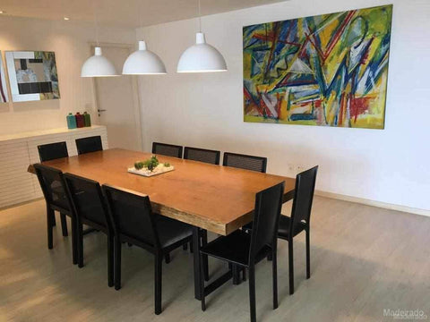 Mesa de Jantar Rustica 260x110 Paraguaçu de Madeira de Lei - 10 Lugares com Pés de Ferro Tubular Pretos Madeirado