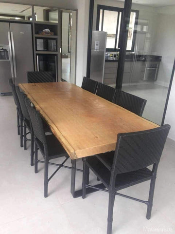 Mesa Rustica de Jantar Abapã -Madeira Maciça de Pequiá com Pés de Ferro Chapa Pretos  250x100 Madeirado