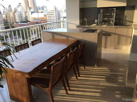Mesa Sadaça Rústica de Jantar de Madeira Maciça (8 Lugares com Pés de Madeira 210 x 90) - Loja de Móveis de Madeira Maciça. Moveis Rusticos